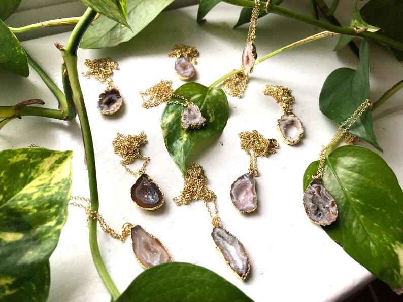 Mini Agate Druzy Geode Necklace