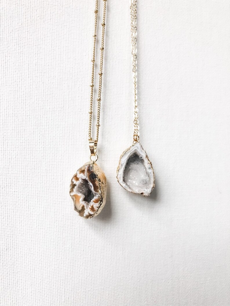 White or Brown Geode Stone Necklaces