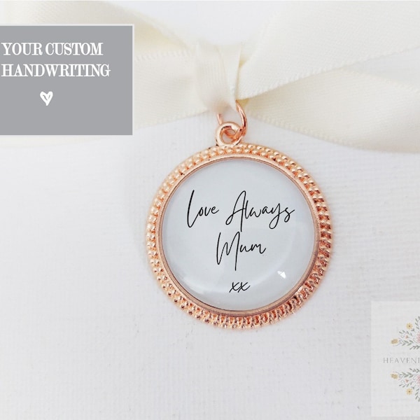 Handwriting Custom Bridal Bouquet charm gift -Memory photo frame pendant Bridesmaid | Memory Charms | Brides| Charm Wedding Charms Rose Gold