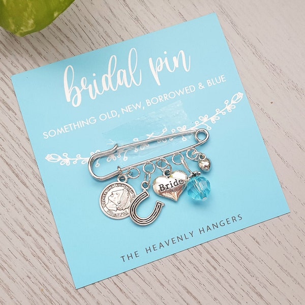 Bridal Charm Pin Something Old, New, Borrowed and Blue Angel Lucky Charm - Brides Gift, Wedding Gift, Weddings, Engagement, Pin, Brooch