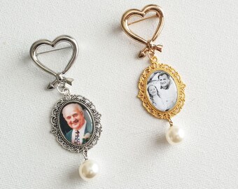 Bella Spilla a Cuore con Perla in Argento o Oro - Bouquet Ovale da Sposa Photo Memory Charm -Keepsake Momento Pin Pendenti } Photo Charms