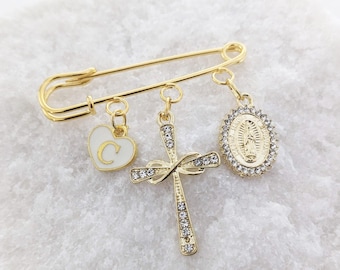 Personalised Baby Protection Pin| Christening| New Born Baby Gift, Cross Personalized Gold Pin |Baby Brooch| Baptism Pins| Baby Shower Bride
