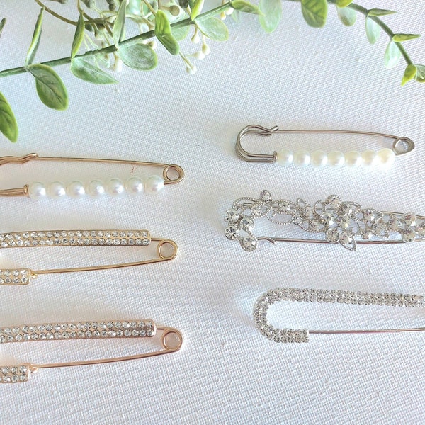 Safety Rhinestone Pins - Bouquet Pins, Bridal Bouquet Pins, Kilt Pin, Bling Bouquet Charms, Lapel, Brooch, Pearls, Rhinestones Add on