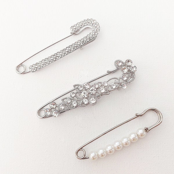 Safety Rhinestone Pins - Bouquet Pins, Bridal Bouquet Pins, Kilt Pin, Bling Bouquet Charms, Lapel, Brooch, Pearls, Rhinestones Add on