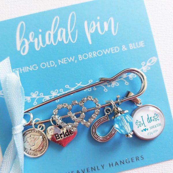 Personalised Bridal Bouquet Charm Pin - Something Old, New, Borrowed and Blue - Bride Gift, Wedding Gifts, garter, dress, accessories|Gifts