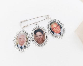 Silver, Gold, Rose Gold Boutonniere Charm Lapel Pin Memorial Charm, Photo Keepsake for Groom Bridal Bride Bouquet Charm | Photo Charms, Pins
