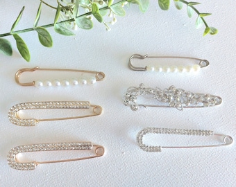 Safety Rhinestone Pins - Bouquet Pins, Bridal Bouquet Pins, Kilt Pin, Bling Bouquet Charms, Lapel, Brooch, Pearls, Rhinestones Add on