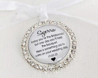 Bridesmaid Flowergirl Maid of Honour Rhinestone Crystal Round Wedding Bouquet Charm - Keepsake Gift, Bridesmaids, Bridal Party Personalised