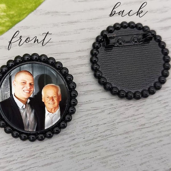 Boutonniere Charm Lapel Pin Memorial Charm Photo Keepsake Tie Clip in Black Groom, Groomsman, Father of the Bride, Weddings Bridal, Funeral