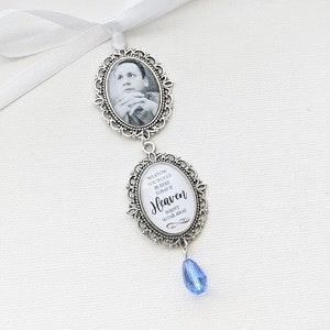 Single OR Double Wedding Bouquet Photo Memory Charm w/blue drop | Bridal Party Gift Keepsake | Bride, Engagement | Bridal accessories Charms