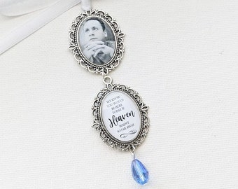 Wedding Bouquet Photo Memory Charm w/blue drop | Bridal Party Gift Keepsake | Bride, Engagement | Bridal accessories Charms Weddings Pendant