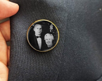 Boutonniere Charm Lapel Pin Memorial Charm Photo Keepsake, groom, groomsman, bridal party, bride, accessories, Photo Pin, Remembrance charm