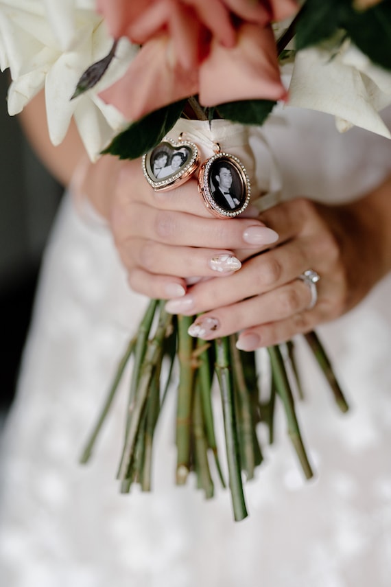 Ciondolo Portafoto In Oro Rosa Per Bouquet Da Sposa - Kit Fai Da Te Con Ridimensionamento Foto Online - 3