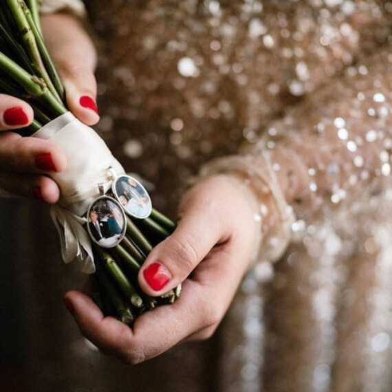 Small Oval Wedding Bouquet Photo Memory Charm in Rose Gold or