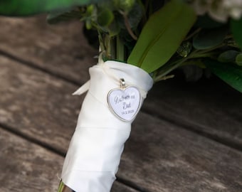 Personalised Bridal Heart Wedding Bouquet Photo Memory Charm , memorial charm, bridal accessories, weddings, missing you - Walk with me