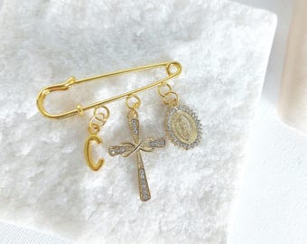 Personalised Baby Protection Pin| Christening| New Born Baby Gift, Cross Personalized Gold Pin |Baby Brooch| Baptism Pins| Baby Shower Bride