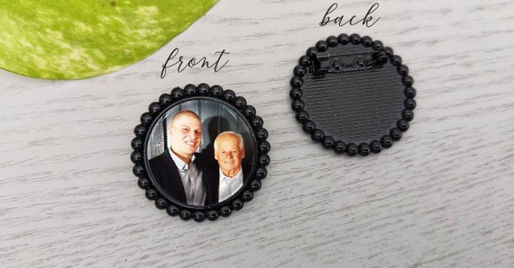 Boutonniere Charm Lapel Pin Memorial Charm Photo Keepsake Tie Clip in Black Groom, Groomsman, Father of the Bride, Weddings Bridal, Funeral