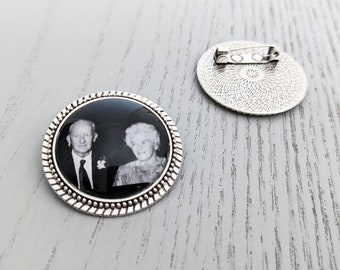 Boutonniere Bridal Charm Lapel Pin Memorial Charm Photo Keepsake Tie Clip - loved one, bridal accessories, gift, Bridal party, in heaven