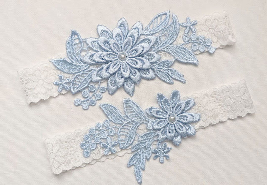 Floral Baby Blue or White Embroidered Wedding Bridal Garter - Etsy