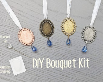 DIY Oval Something Blue Bouquet Memory Frame Charm Photo Bride Wedding Bridal | Blank Photo Frame | Bride Charms | Flowers | Teardrop Frames