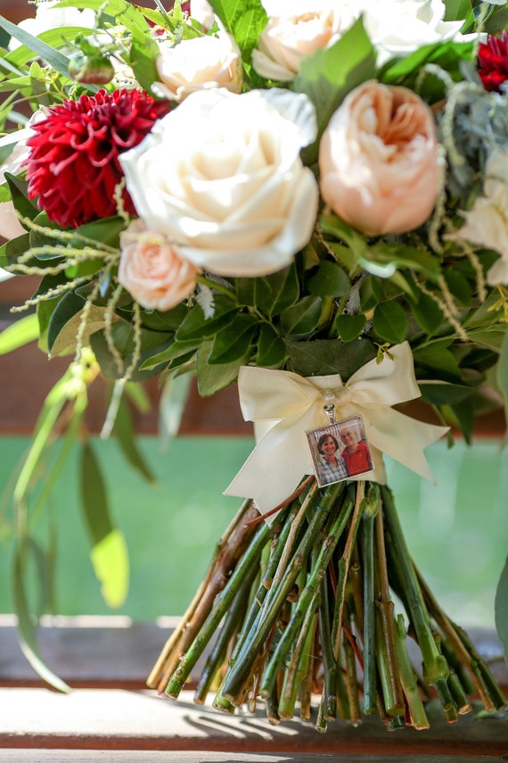 Photo Or Quote Silver Square Wedding Bouquet Photo Memory Etsy