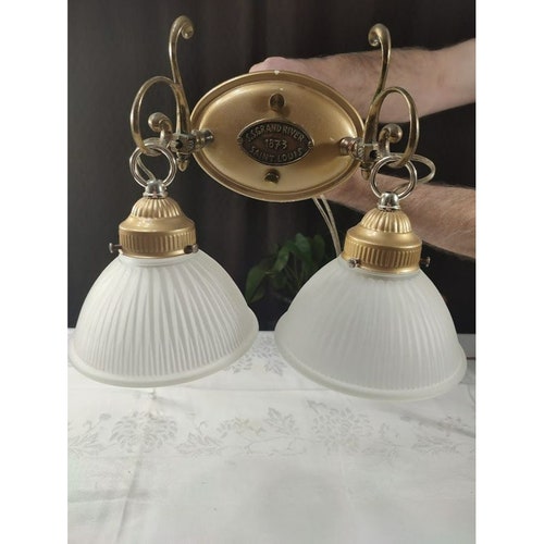 Vintage shops S.S. Grand River 1873 Saint Louis Hanging Two Lights Brass Wall Sconces