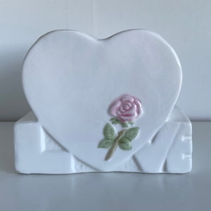 Vintage Heart Planter - Pink Flower Rose Planter LOVE Word Plant Pot - Desk Organizer - Valentines Day Love Planter