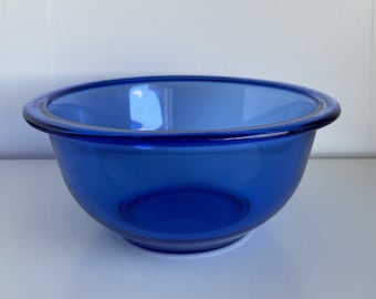 Cuenco para mezclar Pyrex 322 azul cobalto transparente, 1 litro, fabricado en EE. UU., apto para microondas, sin asador, sin estufa