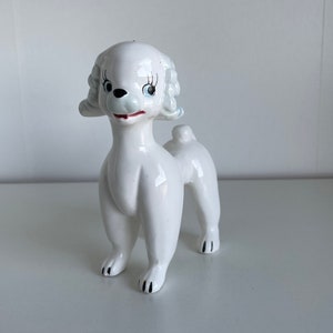 Vintage Poodle Figurine - Cute Blue Eyes White Poodle Dog Figurine Japan