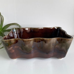 Vintage Canadian Rectangular Plant Pot- Beauceware Pottery Footed Planter- Beauce Art Pottery Mid Century Modern Mottled Brown Glaze Planter