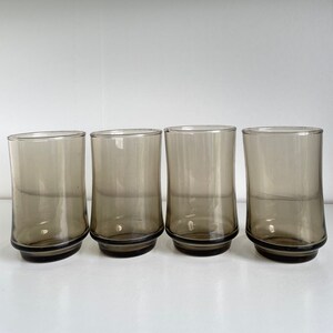 4 Retro Smoky Drinking Glasses -  Set of Four Smokey Purple Libbey Glass Small Juice Glasses