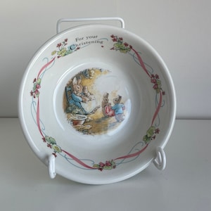 Vintage Bunnykins Celebrate Your Christening Bowl - Cute Bunny Family Baptism Christian Religious