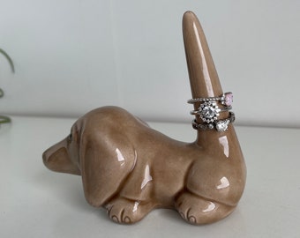 Vintage Brown Dog Figurine Ring Holder