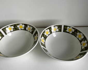 2 Johnson Bros 6.5" Cereal Bowls - Meadowbrook Daisy  Floral Fruit Bowl - Retro 1970s Kitchen