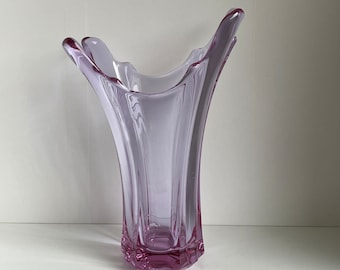 Val Saint Lambert Large Asymmetric Vase in Pink to Purple Crystal