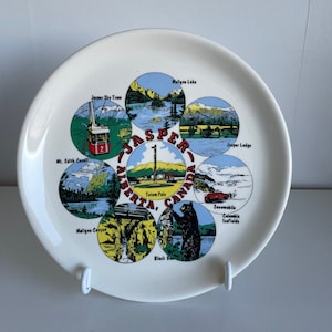 Jasper Alberta Souvenir Plate, Vintage Alberta Canada Travel Souvenir Plate, Decorative Alberta Plate Attractions & Landscapes in Jasper AB