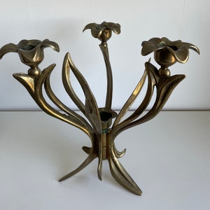 Rare Brutalist Candlestick Holder in Brass, Vintage Floral Candlestick Holder, Made in Italy in 1950s - 1970s