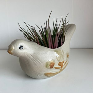 Vintage Scandinavian Folk Art Pottery Ceramic Bird Planter, Floral Primitive Rustic Dove Shaped Plant Pot