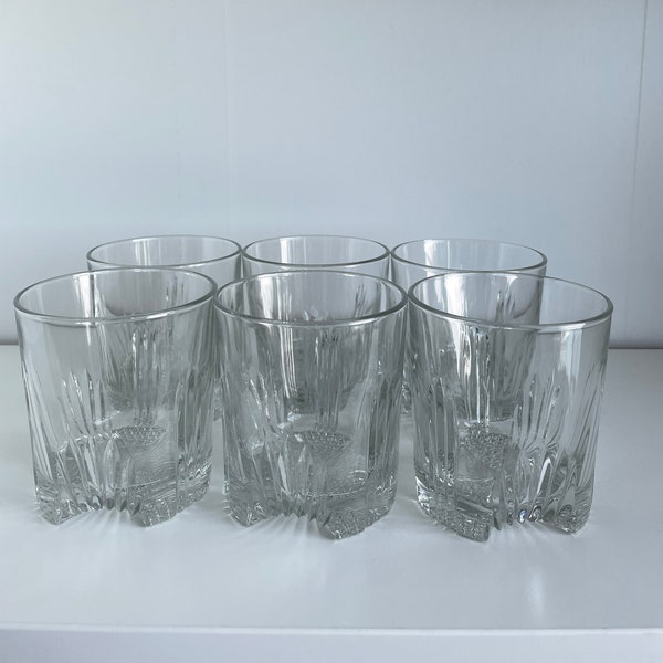 6 Vintage Italian Drinking Glasses - Clear Glass Lowball Whiskey Glasses Italy - Bormioli Rocco Selecta