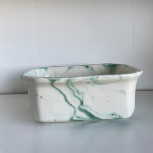 Vintage Art Pottery Cream/White Green Swirl Rectangular Planter