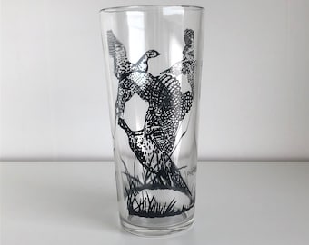 Hazel Atlas Pheasant Drinking Glass - Vintage Pheasant Hunting Design Mid Century Barware