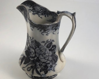 Flo Blue Pitcher - Antique Flow Blue Transferware