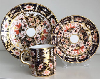 Royal Crown Derby Demitasse Cup & Saucer Set - English Bone China - Imari Pattern Espresso Can Cup and Saucer With Underplate