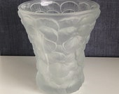 Vintage Josef Inwald Pansies Vase - Frosted Glass Pansy Vase - Frosted Crystal Vase - Large Molded Satin Glass Czech Vase