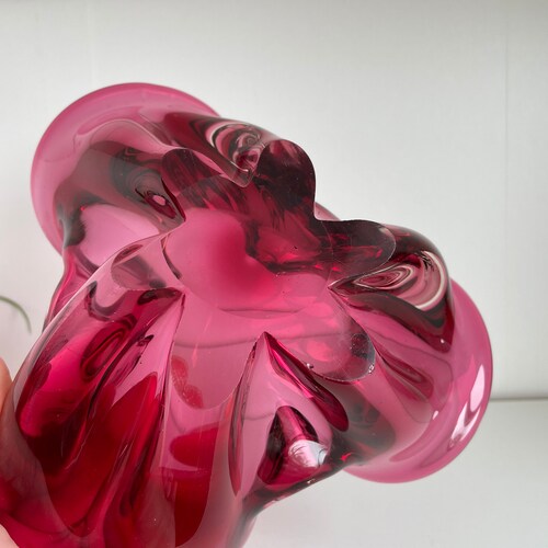 Mid Century Art Glass Bowl - Vintage Cranberry shops Red Murano Style Art Glass Freeform Vase