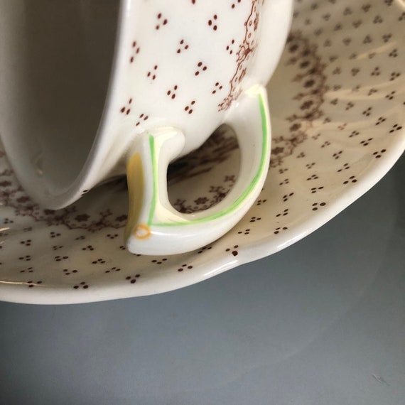 Vintage Royal Doulton Teacup /& Saucer Grantham Brown Transferware English China AS IS