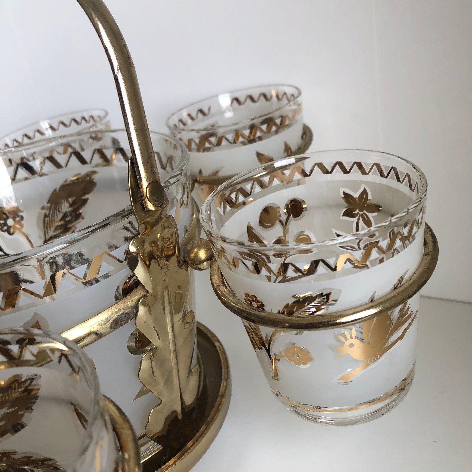 Vintage Ice Bucket & Glasses Caddy Set Gold / Frosted Glass Etsy