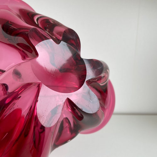 Mid Century Art Glass Bowl - Vintage Cranberry shops Red Murano Style Art Glass Freeform Vase
