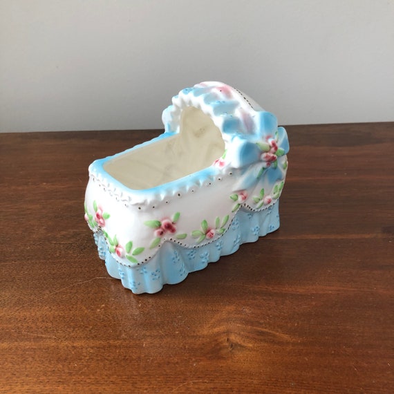 Blue White Baby Crib Planter Japan 1950s Kitsch Baby Etsy