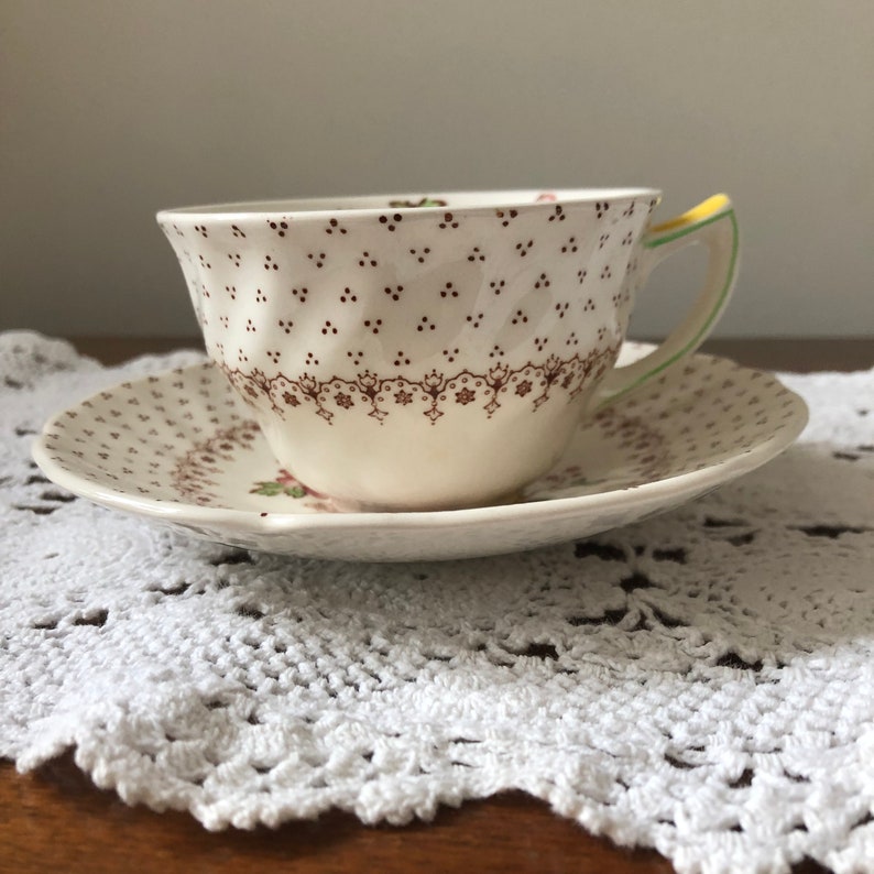 Vintage Royal Doulton Teacup /& Saucer Grantham Brown Transferware English China AS IS